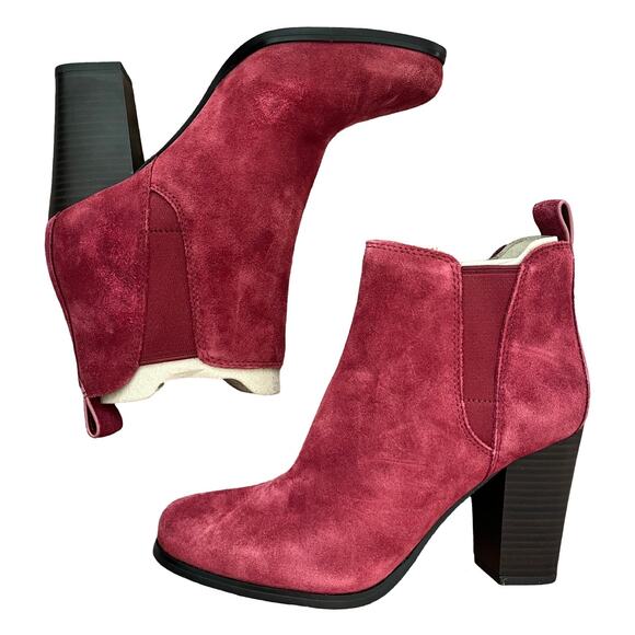 Michael Kors Evaline Suede Leather Block Heel Boots‎ Size 6 Mulberry Red NEW - Picture 11 of 13